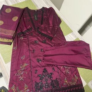 Limelight Deep Magenta Embroidered 3-Piece Women’s Dress Set